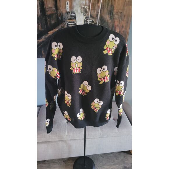 Hello Kitty x Forever 21 Keroppi Sweater Black All Over Print Sanrio 2022... - Picture 1 of 3